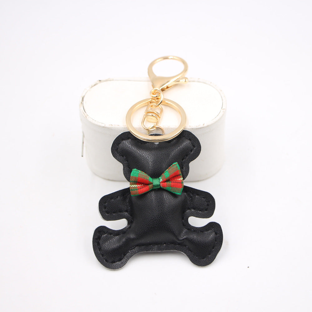 Little Bear Cute Bow Tie Leather Backpack Pendant Car Key Ring