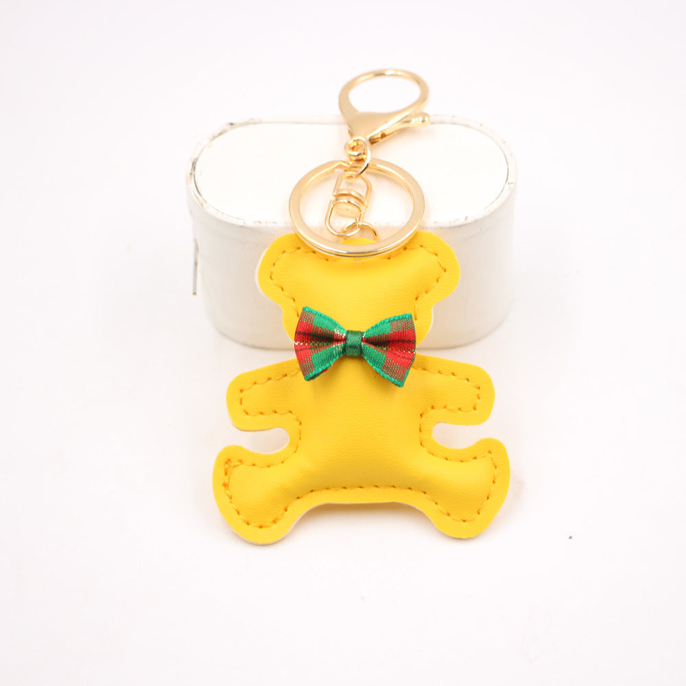 Little Bear Cute Bow Tie Leather Backpack Pendant Car Key Ring