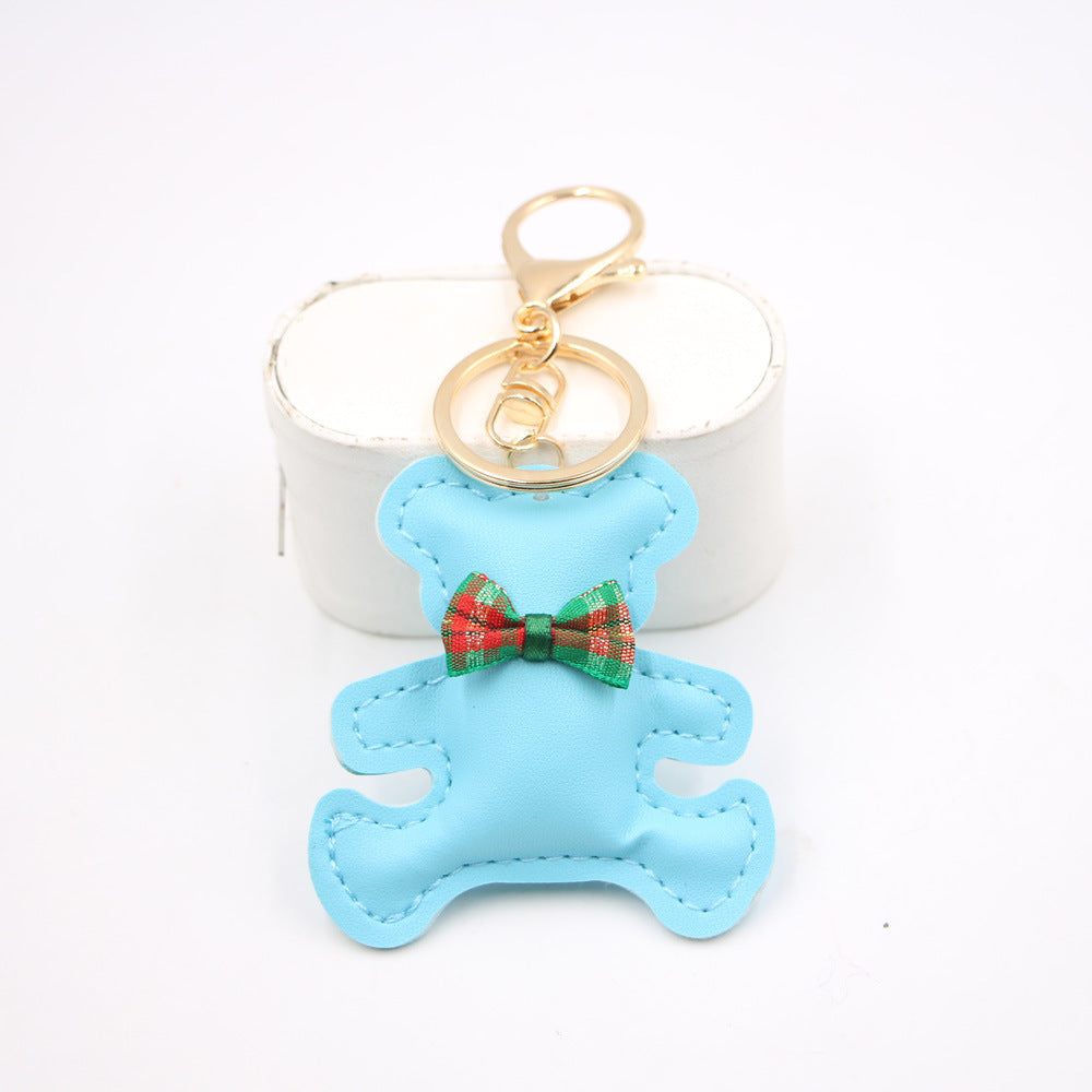Little Bear Cute Bow Tie Leather Backpack Pendant Car Key Ring