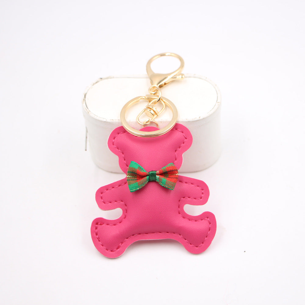 Little Bear Cute Bow Tie Leather Backpack Pendant Car Key Ring