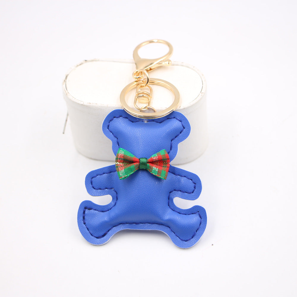 Little Bear Cute Bow Tie Leather Backpack Pendant Car Key Ring