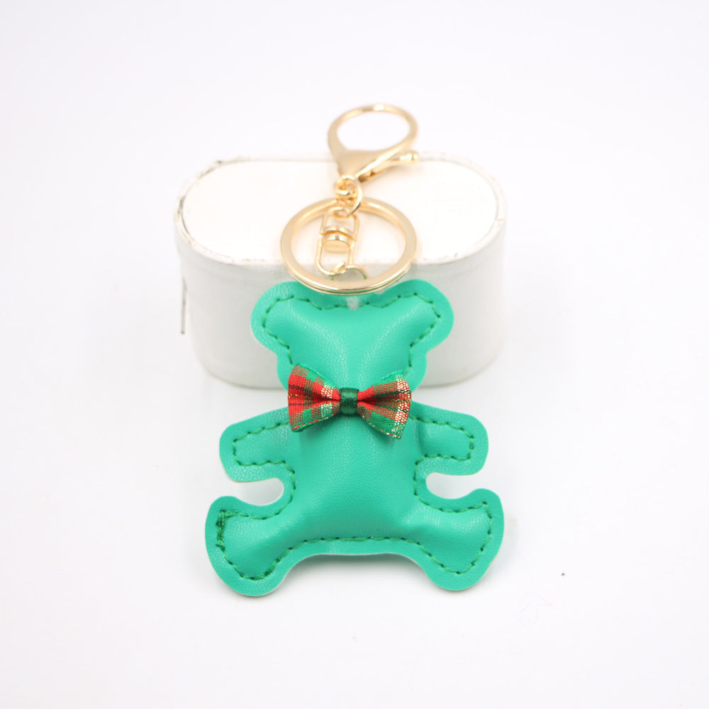 Little Bear Cute Bow Tie Leather Backpack Pendant Car Key Ring