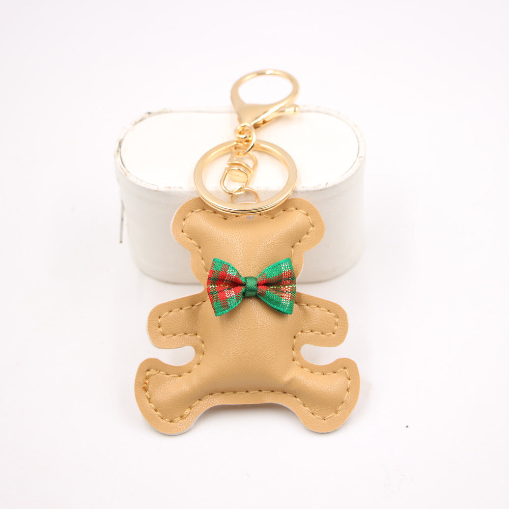 Little Bear Cute Bow Tie Leather Backpack Pendant Car Key Ring