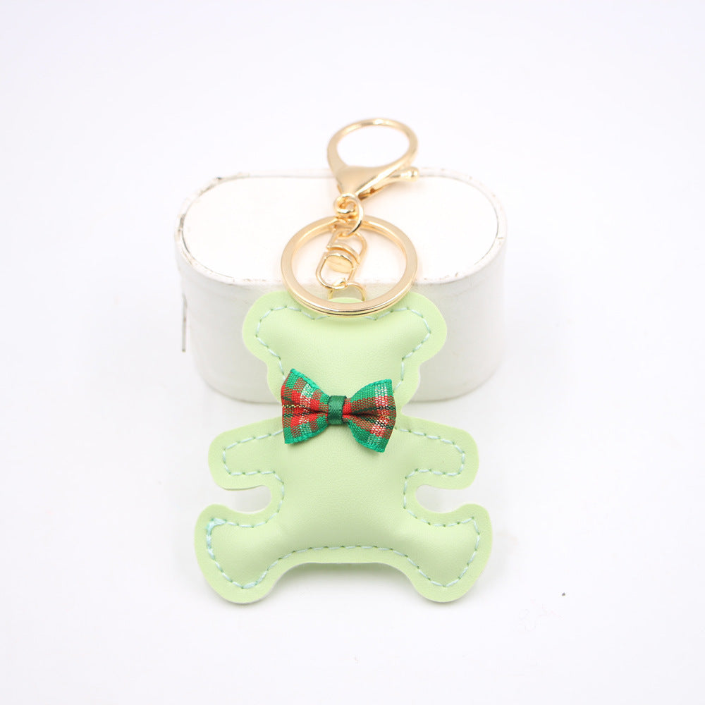 Little Bear Cute Bow Tie Leather Backpack Pendant Car Key Ring