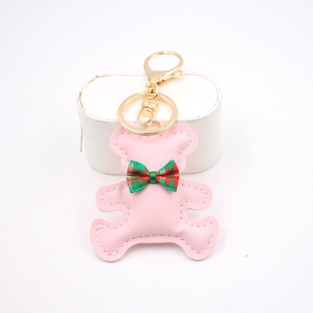 Little Bear Cute Bow Tie Leather Backpack Pendant Car Key Ring