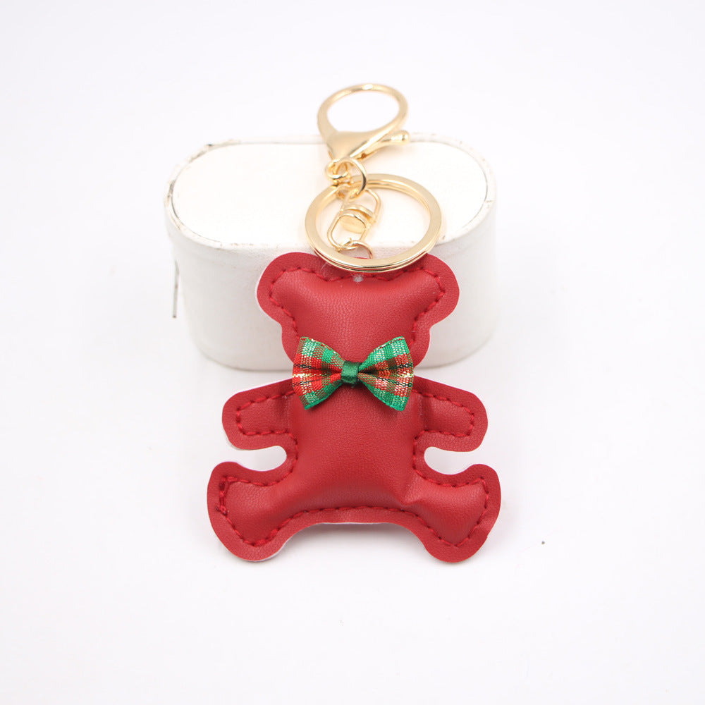 Little Bear Cute Bow Tie Leather Backpack Pendant Car Key Ring